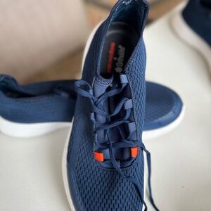 Grundens  Men's Navy Mesh Slip-On Sneaker with Orange Accents